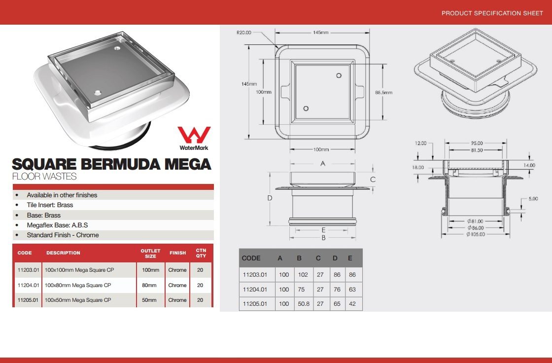 Bermuda Mega Square Tile Insert Floor Waste 50mm - Image 4