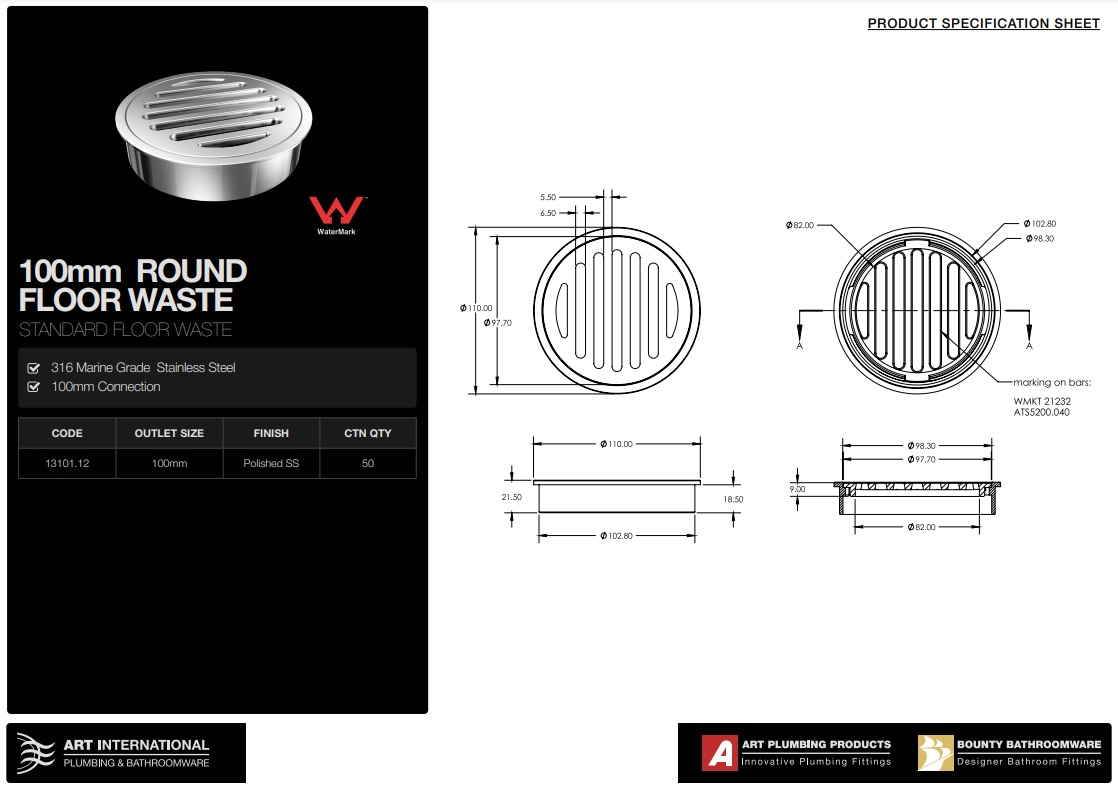 Round 316 Stainless Steel Floor Waste 100mm - Image 4