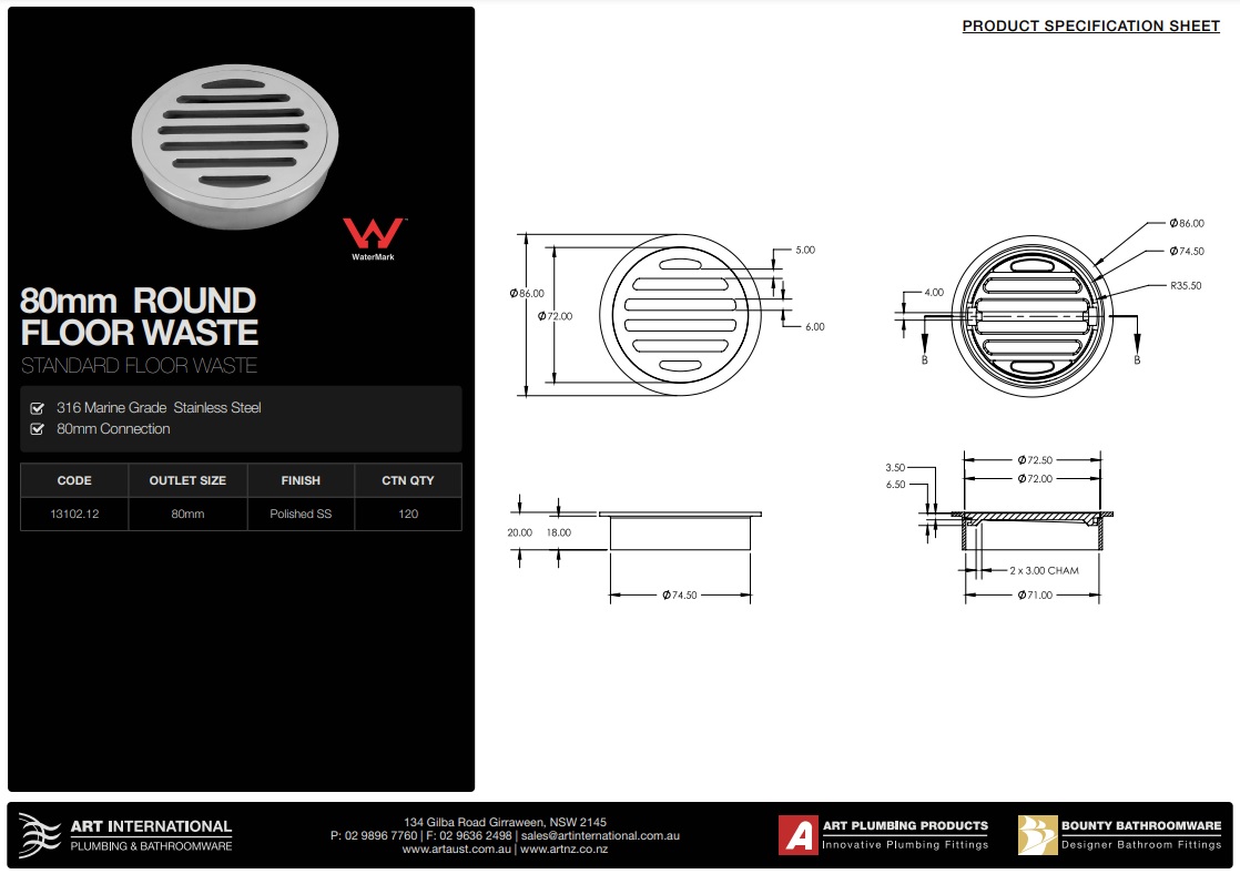 Round 316 Stainless Steel Floor Waste 80mm - Image 3