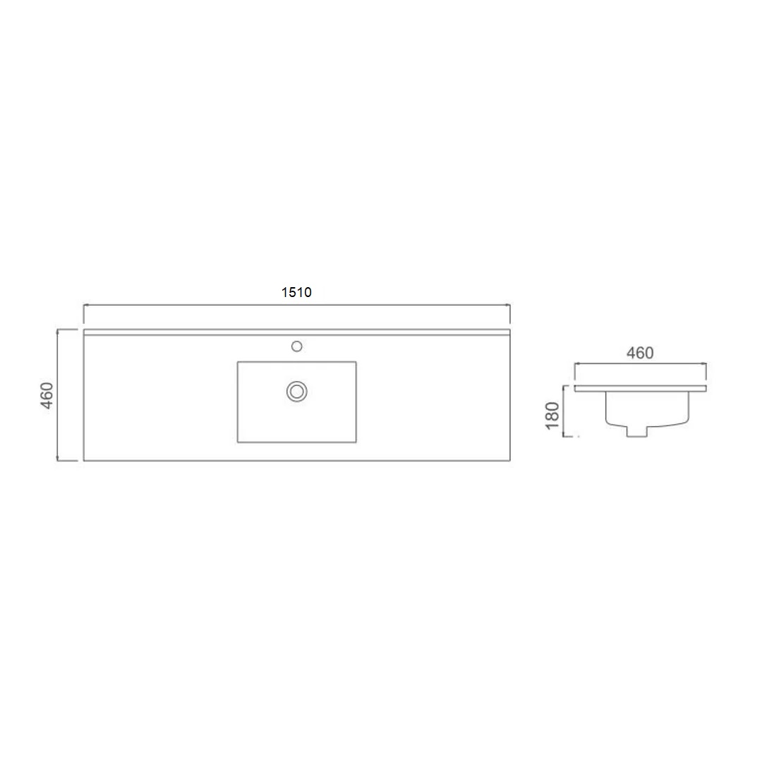 Ceramic 1500mm Vanity Top Single Bowl White (03) - Image 2