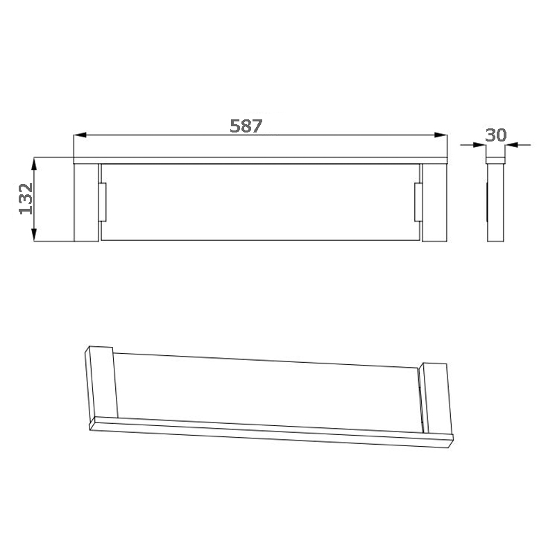 SS Eckig Glass Shelf Matte Black - Image 2