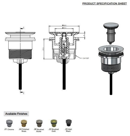 Quattro Basin Pop Up Waste 32-40 Matte Black - Image 3