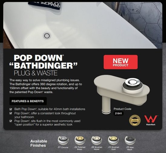 Bathdinger with Pop Down Waste 40mm Chrome - Image 2