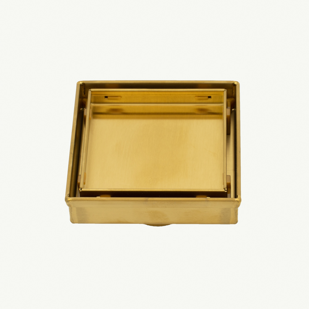Radiant Square Tile Insert Floor Grate 100mm Brushed Gold