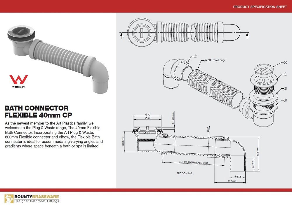Bath Connector Flexible Plug & Waste 40mm - Image 2