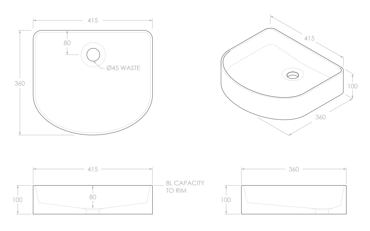Arch Smooth Above Counter Ceramic Basin Gloss White - Image 2