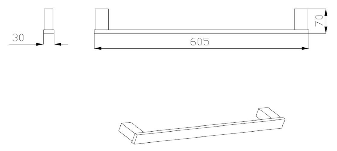 SS Eckig Single Towel Rail 600mm Stainless Steel - Image 2