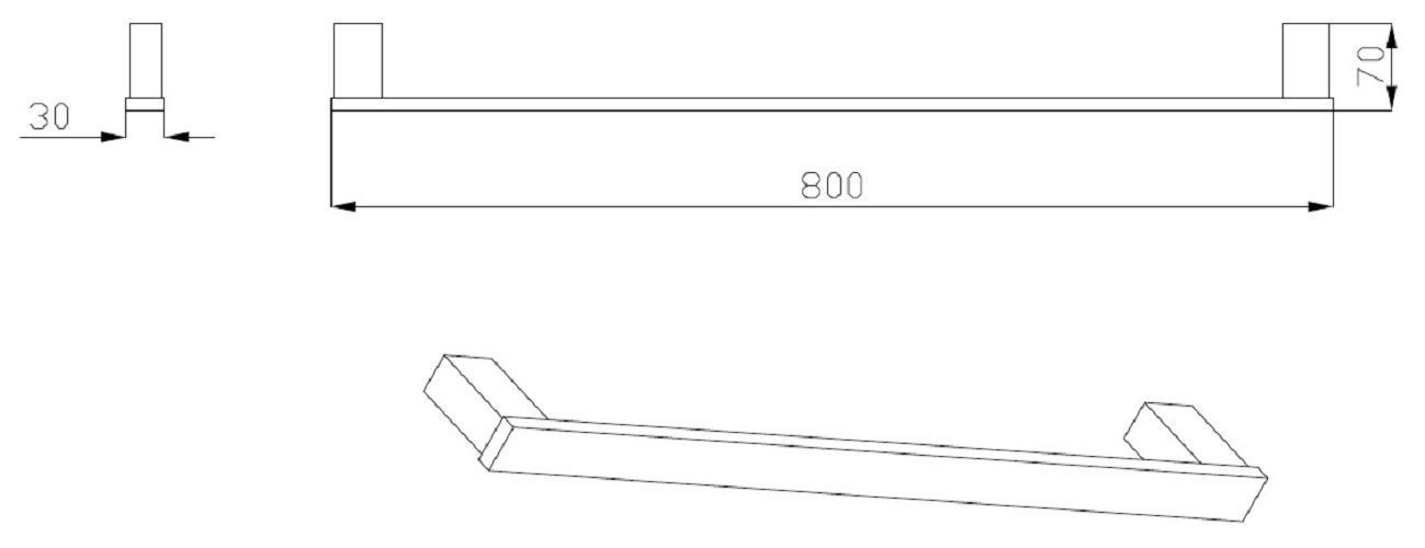 SS Eckig Single Towel Rail 800mm Stainless Steel - Image 2