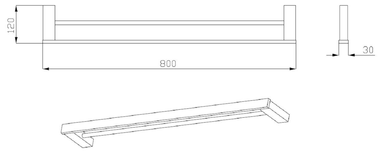 SS Eckig Double Towel Rail 800mm Matte Black - Image 2
