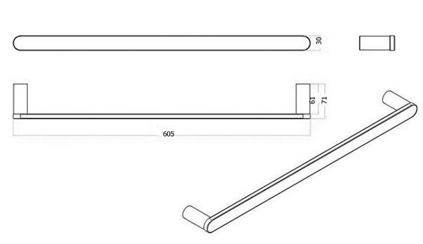 SS Rund Single Towel Rail 600mm Brushed Gold - Image 2