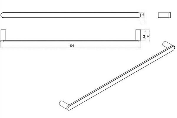 SS Rund Single Towel Rail 800mm Brushed Gold - Image 2