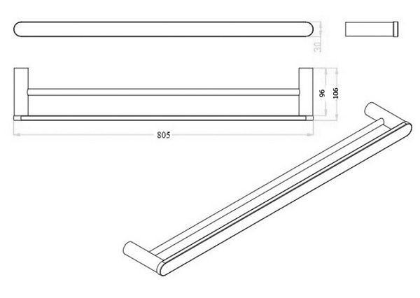 SS Rund Double Towel Rail 800mm Stainless Steel - Image 2
