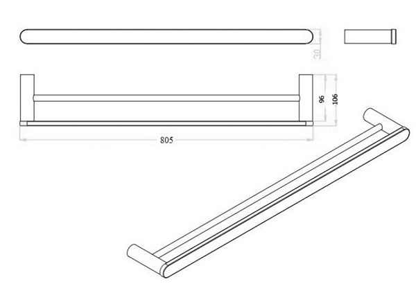 SS Rund Double Towel Rail 800mm Matte Black - Image 2