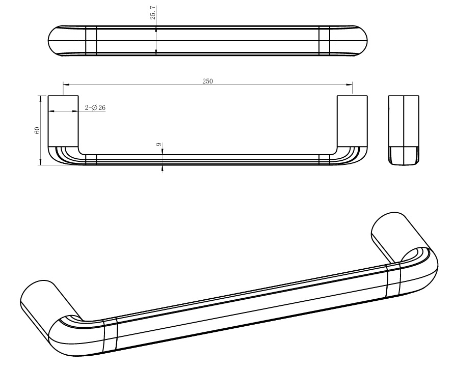 Berlin Single Towel Rail 250mm Brushed Bronze - Image 2