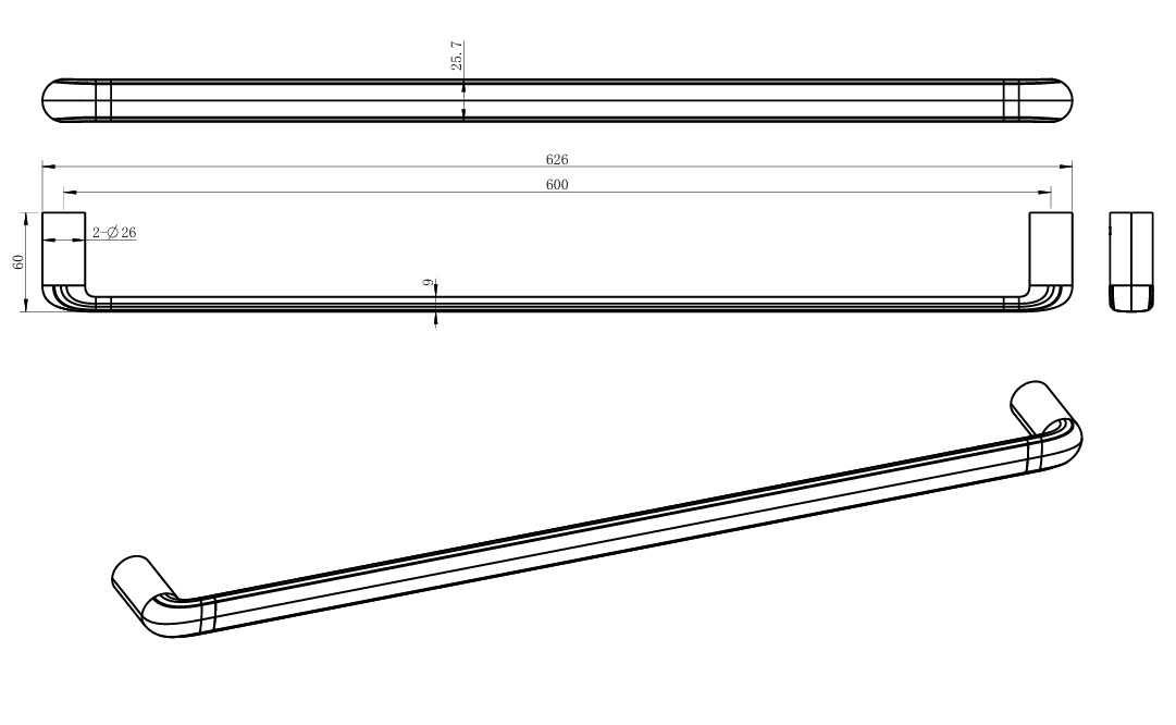 Berlin Single Towel Rail 600mm Brushed Bronze - Image 2