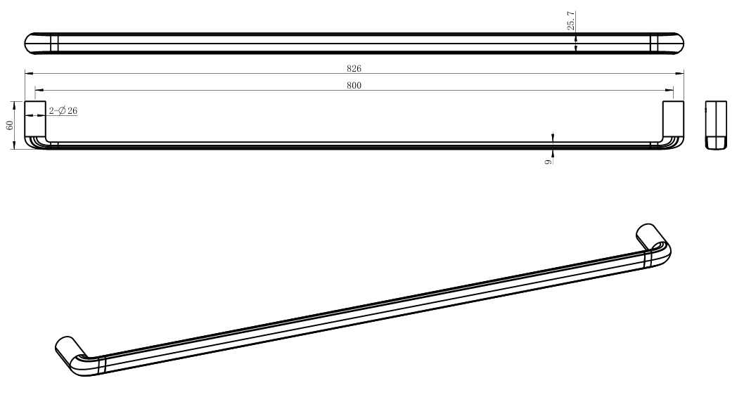 Berlin Single Towel Rail 800mm Brushed Bronze - Image 2
