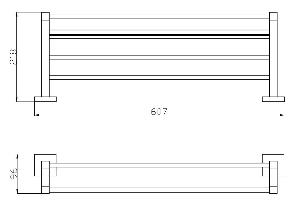 SQUARE BATH TOWEL RACK CHROME 600MM - Image 2