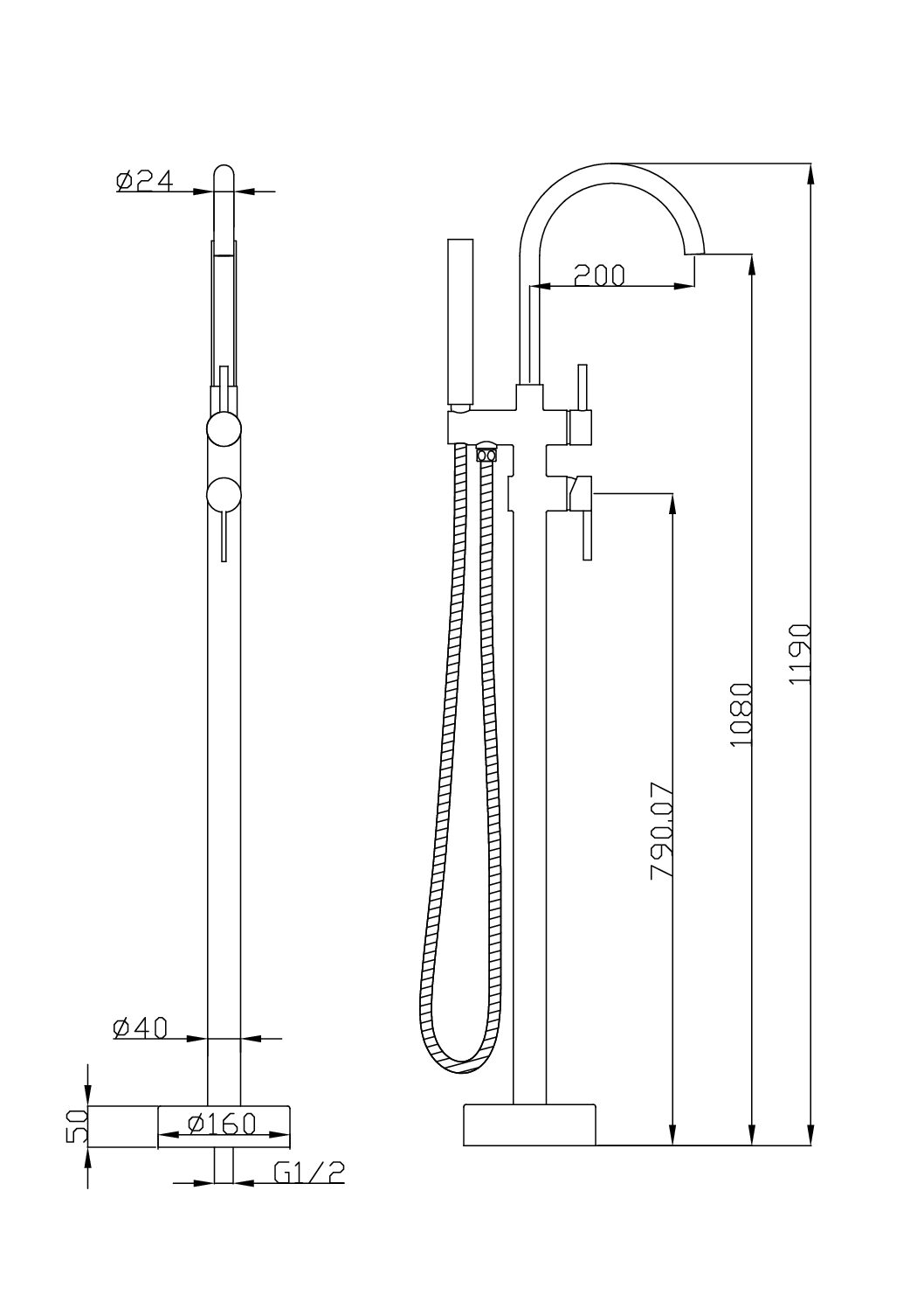 Rund Bath Mixer with Hand Shower Brushed Bronze - Image 2