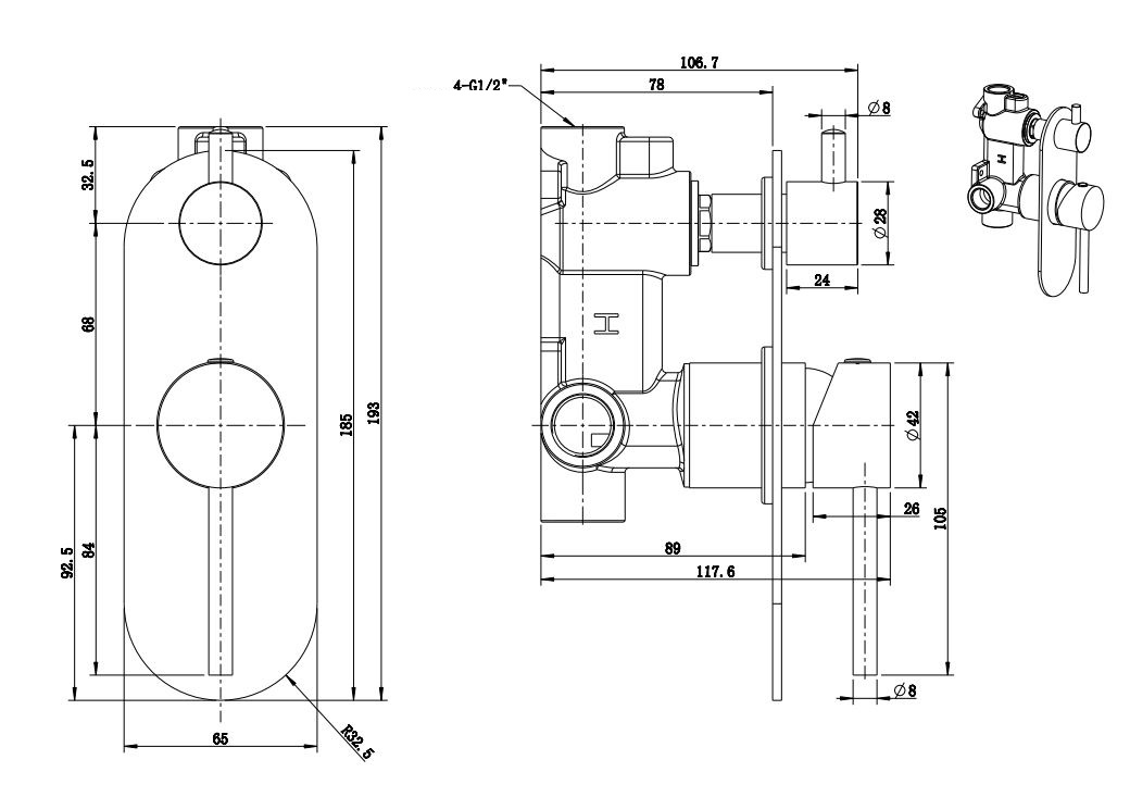 Morgan Rund Wall Diverter Mixer Matte Black - Image 2