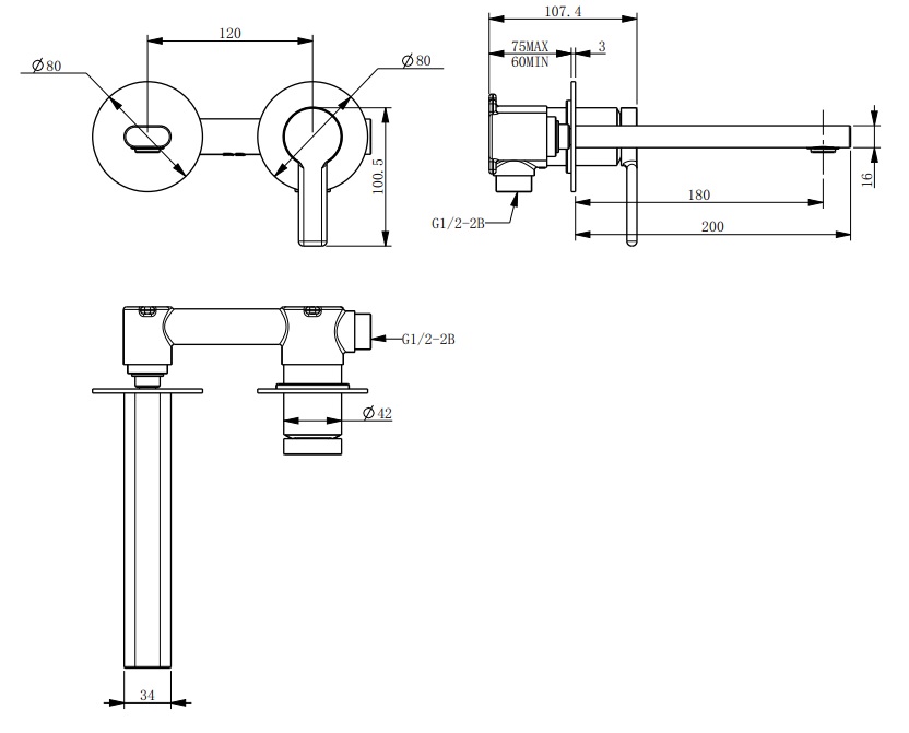 Iris Wall Mounted Basin Mixer Chrome - Image 2