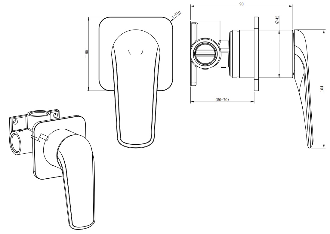 Berlin Square Wall Mixer Brushed Bronze - Image 3