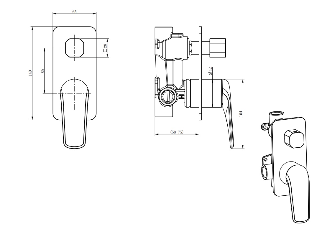 Berlin Square Wall Diverter Mixer Chrome - Image 3