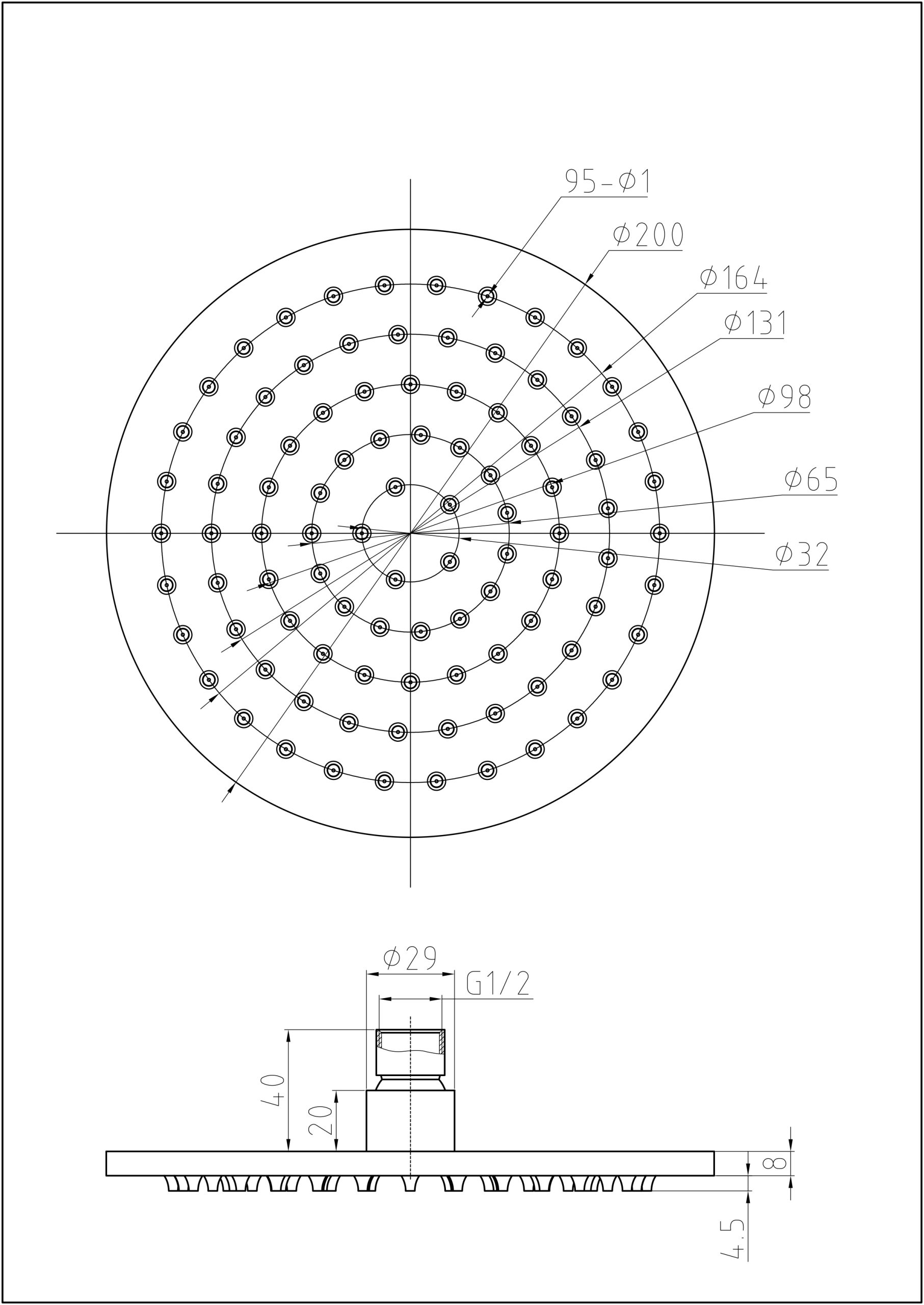 Rund Round Brass Shower Head 200mm Chrome - Image 2