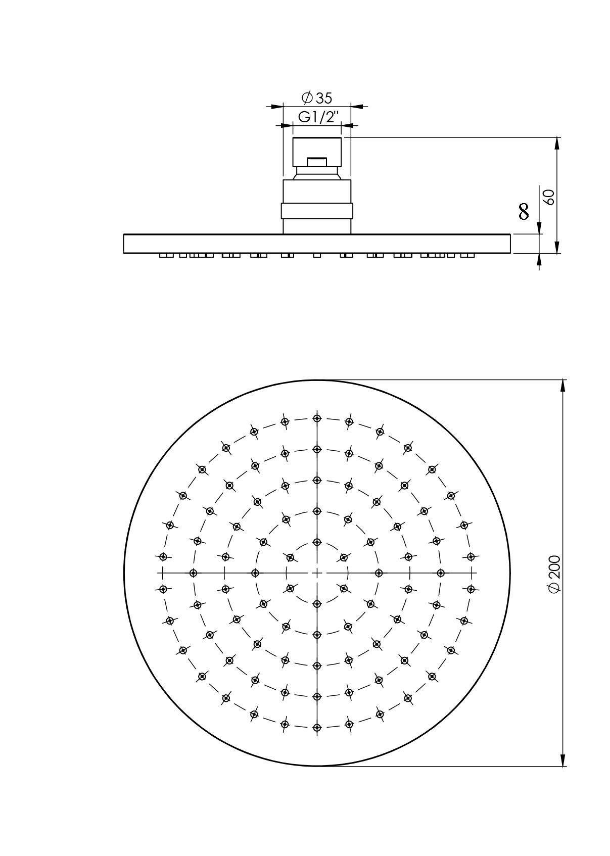 Rund Round ABS Shower Head 200mm Chrome - Image 2
