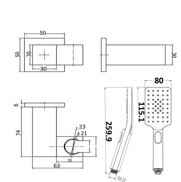 Eckig Square Shower On Bracket Chrome - Image 2