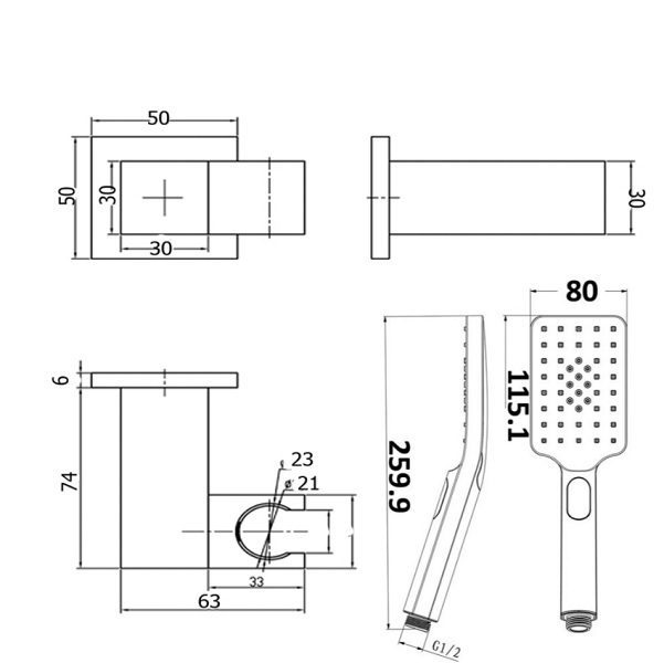Eckig Square Shower On Bracket Matte Black - Image 2