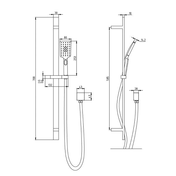 Wahlen 10 Square Multifunction Sliding Shower Rail On Rail Matte Black - Image 2