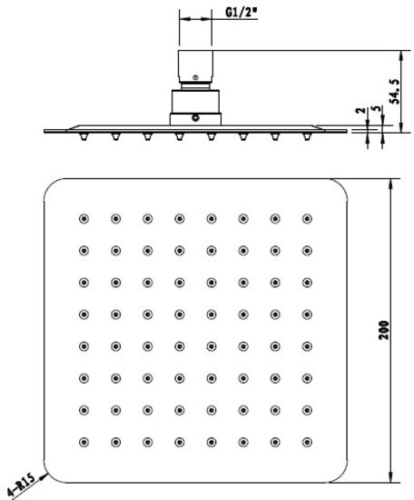 Eckig Square Shower Head 200mm Stainless Steel - Image 2