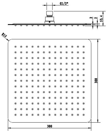 Eckig Square Shower Head 300mm Stainless Steel - Image 2