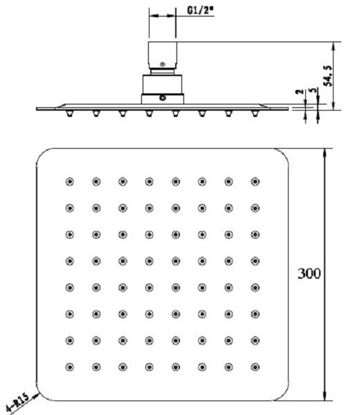 Eckig Square Shower Head 300mm Matte Black - Image 2