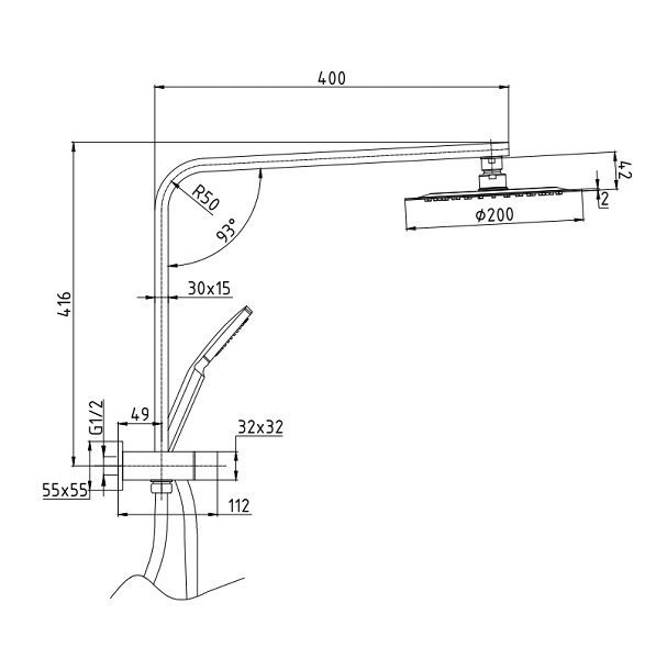 Eckig Multifunction Shower Combo Chrome - Image 2