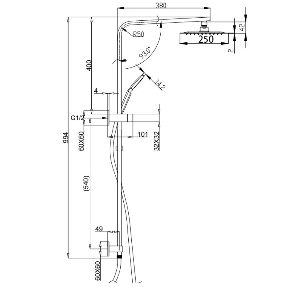 Eckig Multifunction Shower Combo Chrome - Image 2