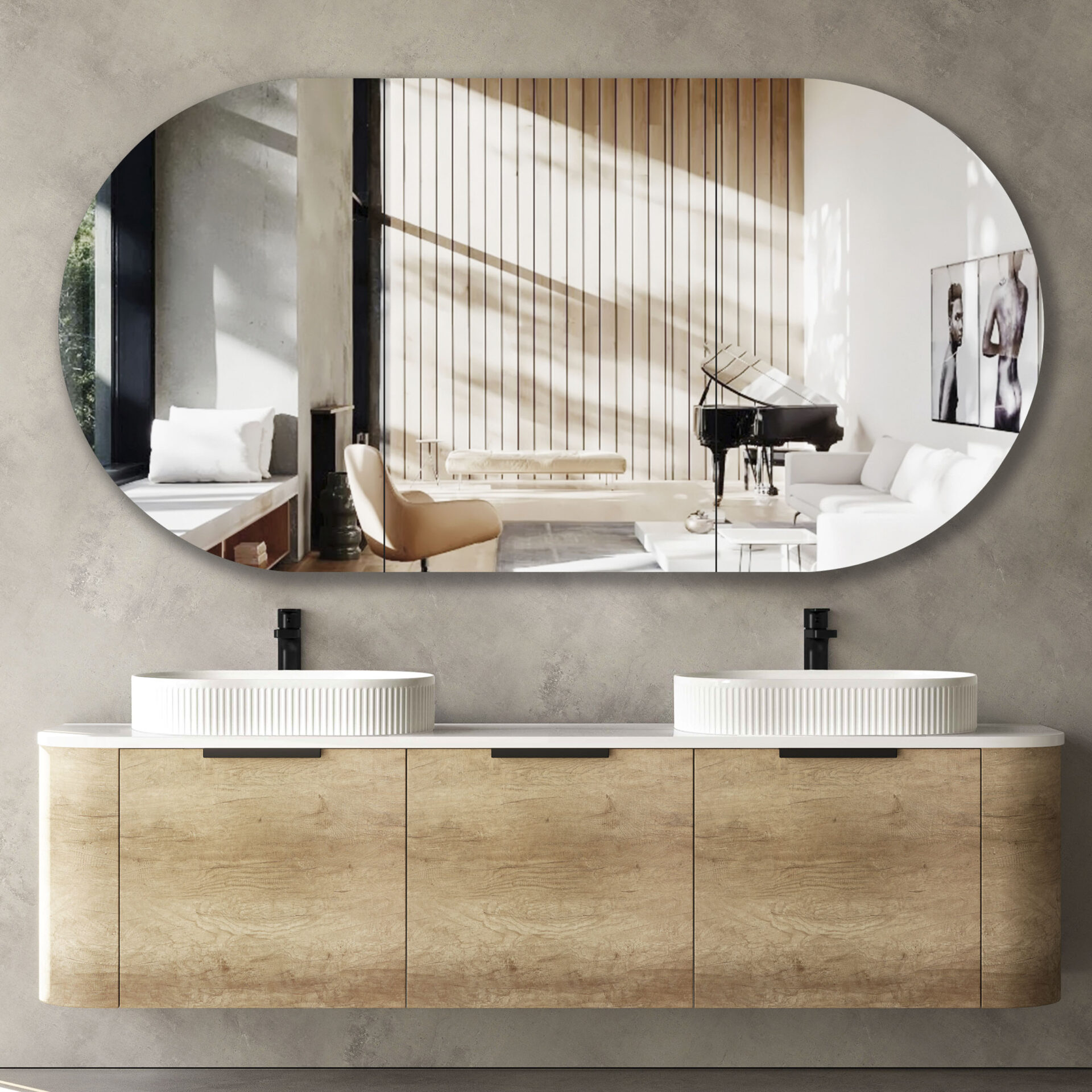 Bondi 1800 Shaving Cabinet Natural Oak - Image 2