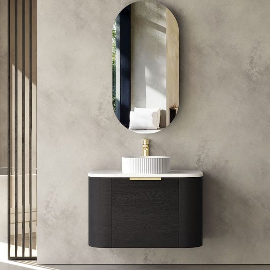 Bondi Black Oak Curve 750 Wall Hung Vanity