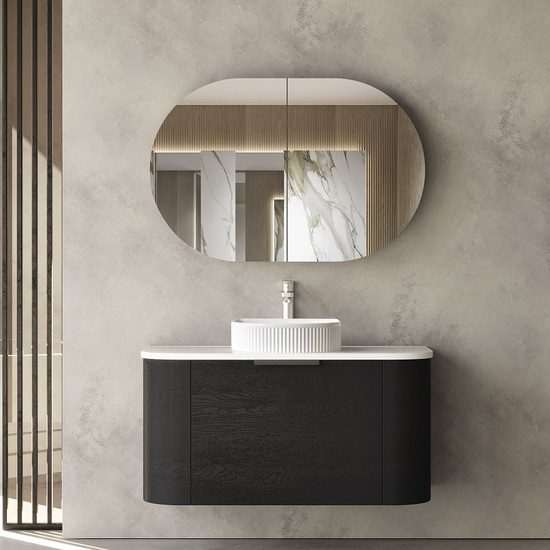 Bondi Black Oak Curve 900 Wall Hung Vanity