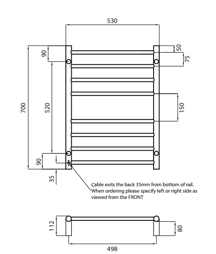 BRTR530 Round Heated Towel Ladder 530x700 M/Black - Image 3