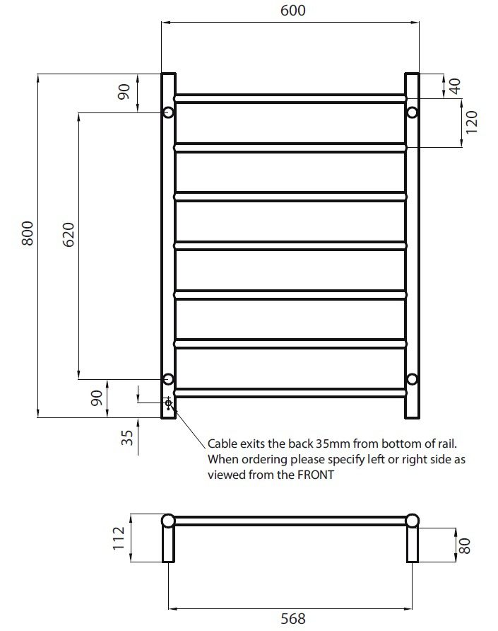 Round Heated Towel Ladder 600 x 800 Brushed Satin - Image 3