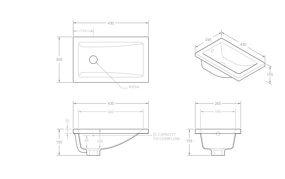 Bo Slimline Under Counter Basin Gloss White - Image 3