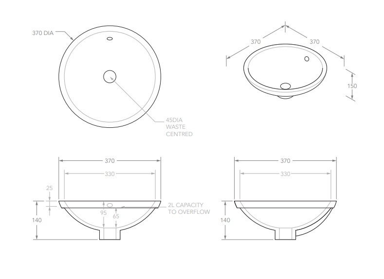 Round Ceramic Under Counter Basin Gloss White - Image 3