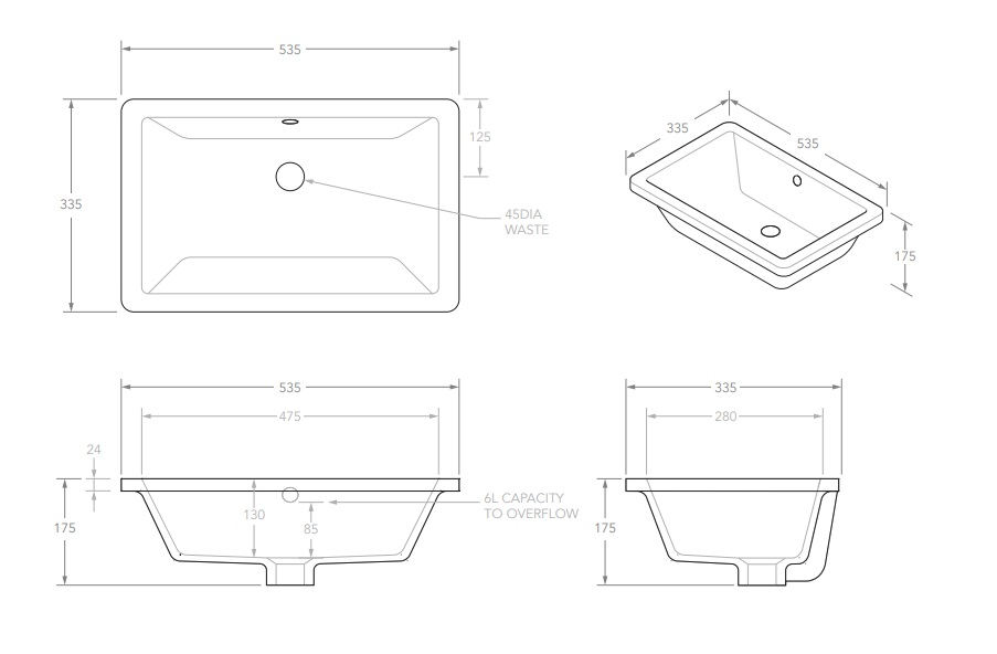 Link Ceramic Under Counter Basin Gloss White - Image 3