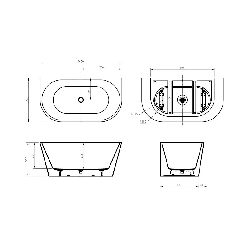 Cortona 1400mm Back To Wall Bath Matte White - Image 6