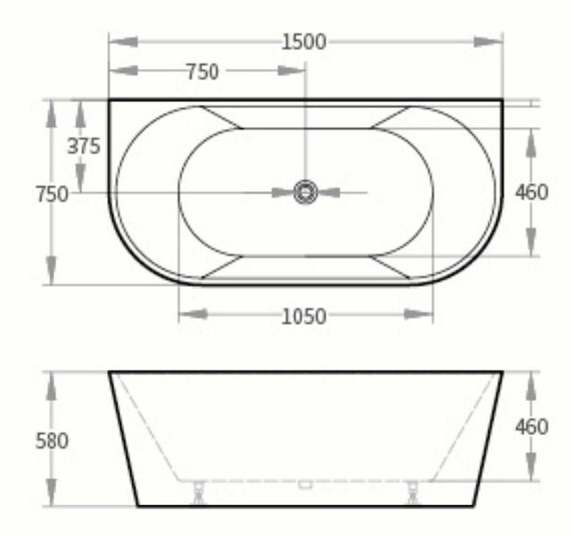 Cortona 1500mm Round Back To Wall Bath - Image 3