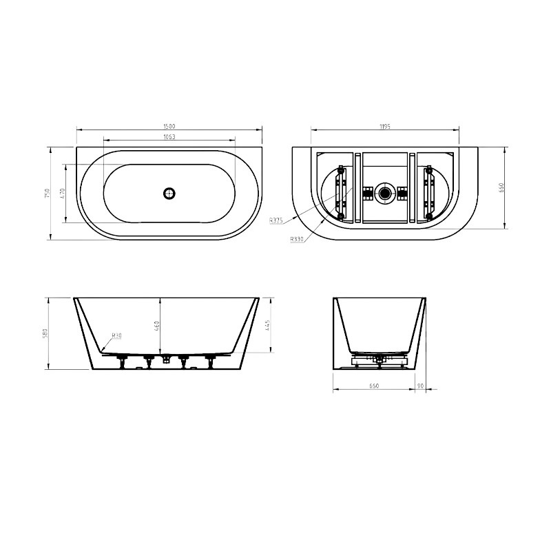 Cortona 1500mm Back To Wall Bath Matte White - Image 6