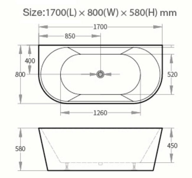 Cortona 1700mm Round Back to Wall Bath - Image 3