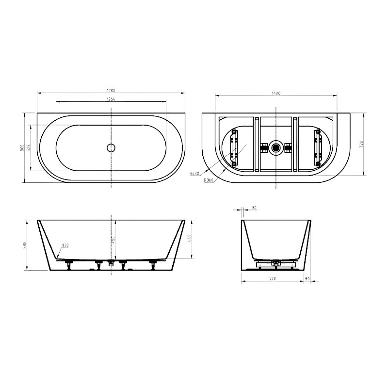 Cortona 1700mm Back To Wall Bath Matte White - Image 6