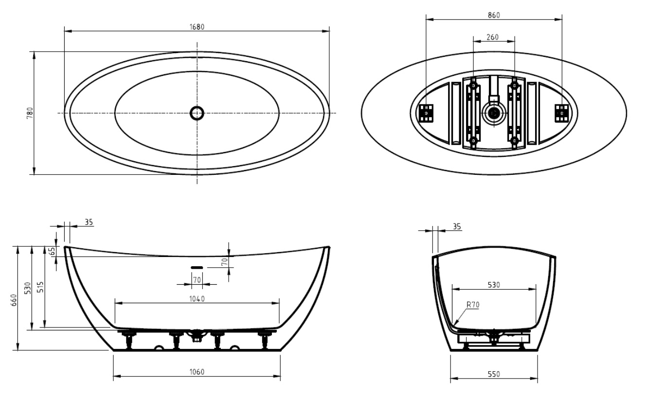 Gubbio 1700mm Double High Back Freestanding Bath - Image 3